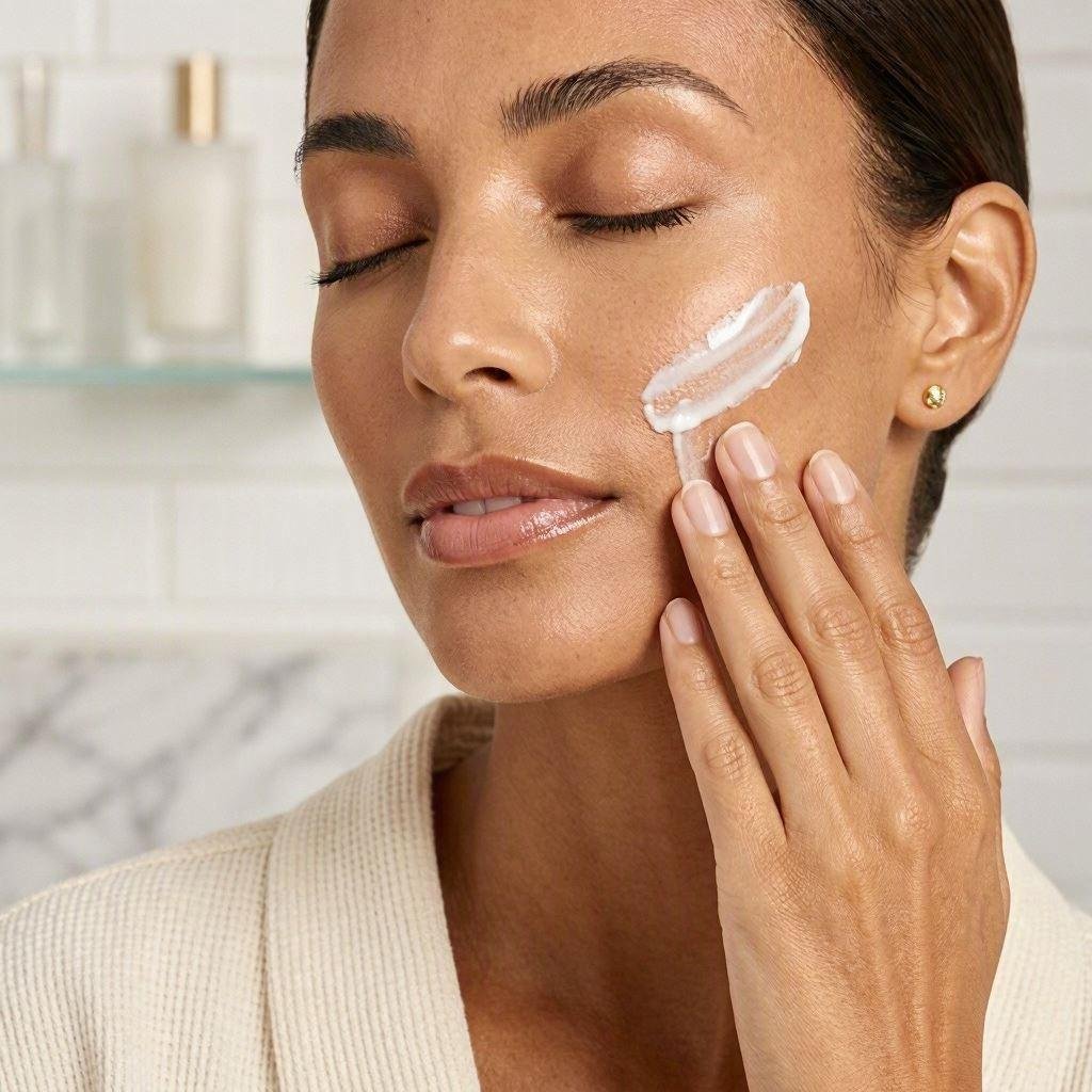 Woman applying lightweight sunscreen to protect skin and prevent hyperpigmentation