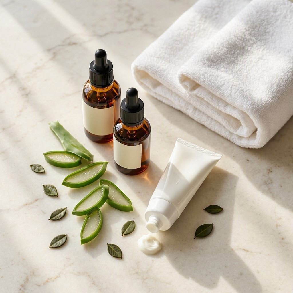 Calming skincare ingredients like aloe vera and niacinamide for acne