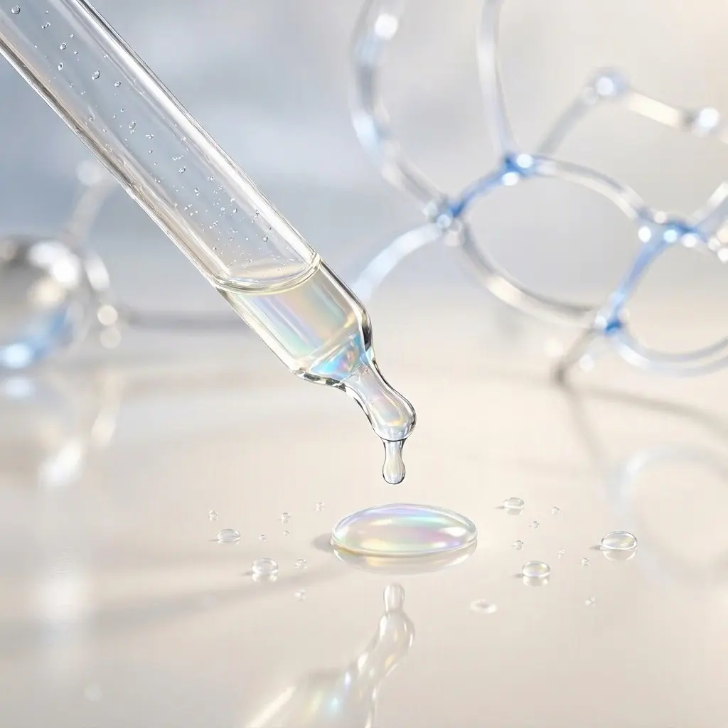 Macro shot of luxury glass dropper with exosome serum for skin longevity repair