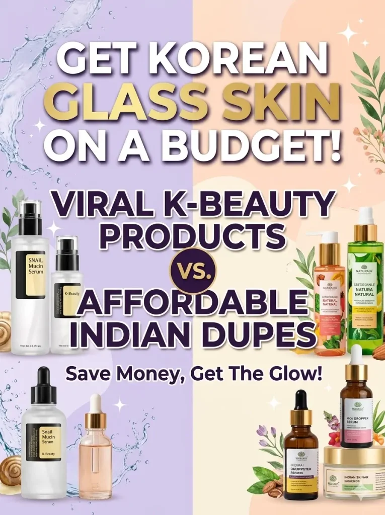 Best affordable Indian skincare dupes for viral K-beauty products infographic