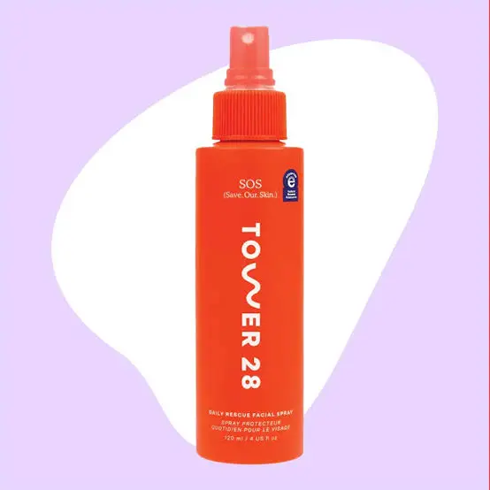 Tower 28 SOS Daily Rescue Facial Spray bottle on a clean background