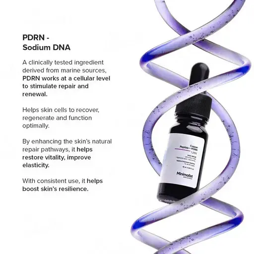 Minimalist Copper Peptide + PDRN serum ingredient benefits and Sodium DNA science for skin barrier repair