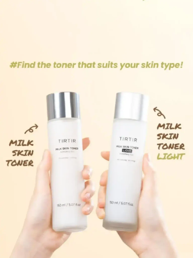 TirTir Milk Skin Toner vs Light version product bottles side by side comparison for skin types