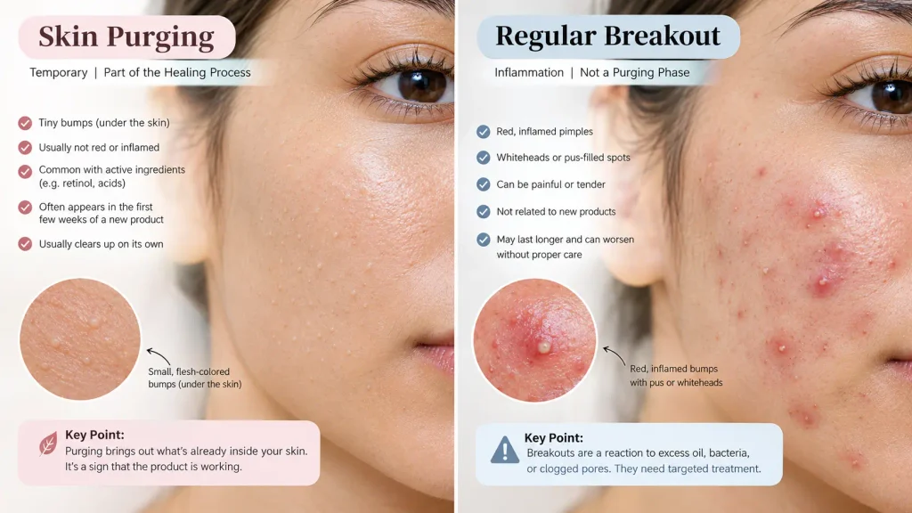 active ingredients causing skin purging vs breakout diagram